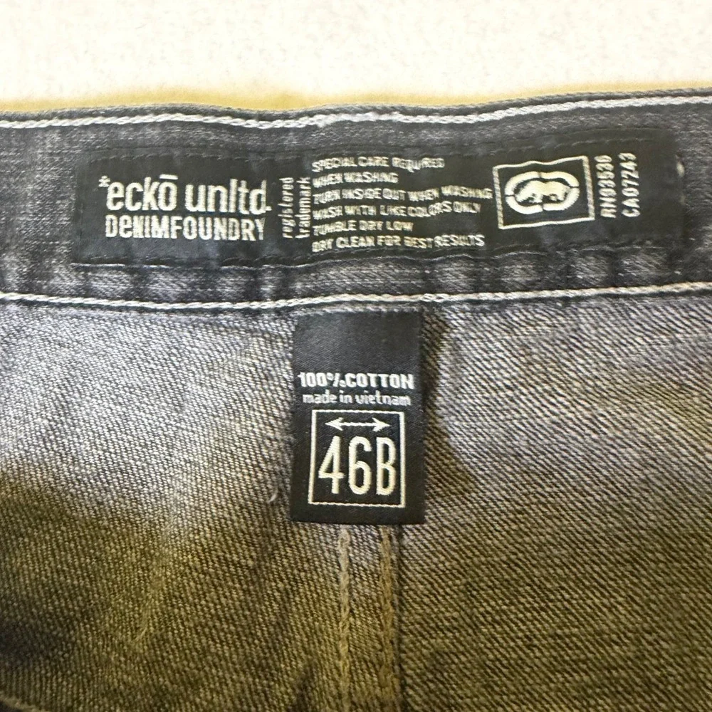 Ecko Unltd Denim Foundry Mens 46B Faded Black Embroidered Baggy Y2K Jeans